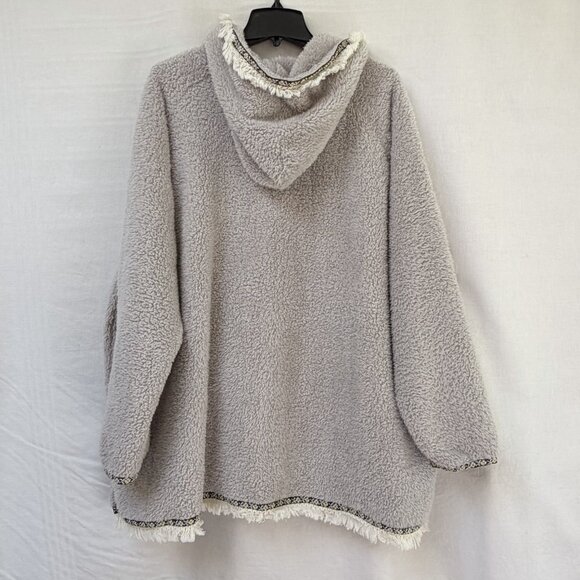 Natural Life Sherpa Fringed Trim Hooded Jacket One Size O/S Beige Fleece Boho - Picture 5 of 9